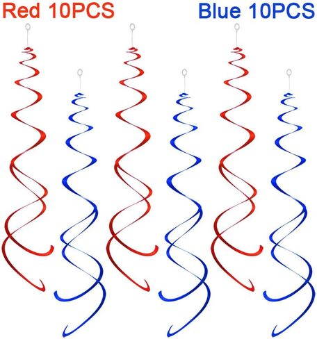 Party Swirl Decorations, Red and Blue Foil Ceiling Hanging Swirl Decoration, Whirls Decorations for Birthday | Wedding | Anniversary | Graduation Party Supplies, Pack of 20 in Saudi Arabia