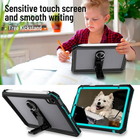 iPad Mini 6 Case - Waterproof Case for iPad Mini 6th Generation 2021 8.3 Inch Shockproof Full Body Protection 6th Gen iPad Mini 6 Tablet Case with Built in Screen Protector Strap Pen Holder Black in Saudi Arabia