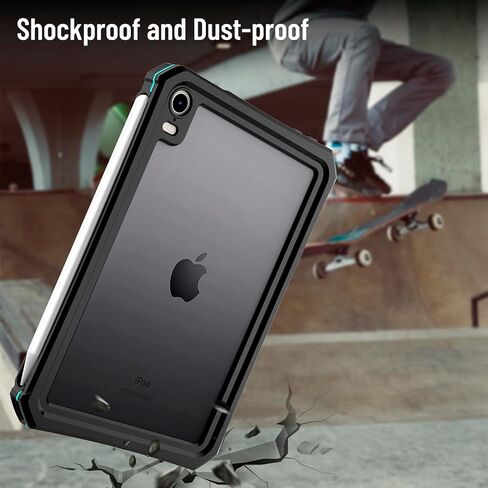 iPad Mini 6 Case - Waterproof Case for iPad Mini 6th Generation 2021 8.3 Inch Shockproof Full Body Protection 6th Gen iPad Mini 6 Tablet Case with Built in Screen Protector Strap Pen Holder Black in Saudi Arabia