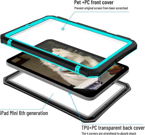 iPad Mini 6 Case - Waterproof Case for iPad Mini 6th Generation 2021 8.3 Inch Shockproof Full Body Protection 6th Gen iPad Mini 6 Tablet Case with Built in Screen Protector Strap Pen Holder Black in Saudi Arabia