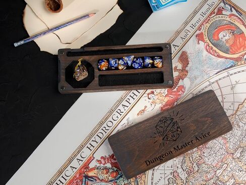 Wooden Dnd Dice Box - Dnd Dice Tray and Storage - Personalized Dnd Gifts - Dice Holder Box - Travel Dice Tray - Magnetic Lid For Storage (Anthracite, Large) in Saudi Arabia