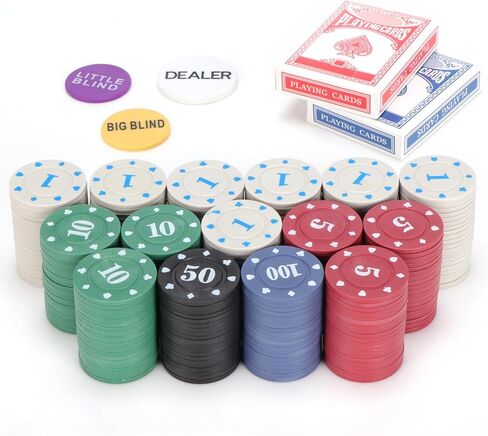 Denomination Poker Chips Set with 2 Decks of Premium Playing Cards for Texas Hold’em, Blackjack, and All Card Games in Saudi Arabia