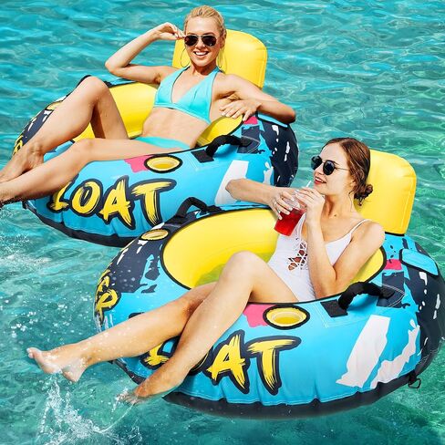 Heavy Duty River Tube with Canvas Cover 53'' Large Pool Floats Adult Inflatable Water Tubes for Floating Blow Up Lake Raft Tubing Floaties Lounge Chair with Cup Holders Backrest Grip Handles in Saudi Arabia