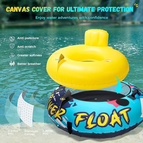 Heavy Duty River Tube with Canvas Cover 53'' Large Pool Floats Adult Inflatable Water Tubes for Floating Blow Up Lake Raft Tubing Floaties Lounge Chair with Cup Holders Backrest Grip Handles in Saudi Arabia