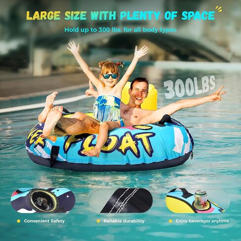 Heavy Duty River Tube with Canvas Cover 53'' Large Pool Floats Adult Inflatable Water Tubes for Floating Blow Up Lake Raft Tubing Floaties Lounge Chair with Cup Holders Backrest Grip Handles in Saudi Arabia