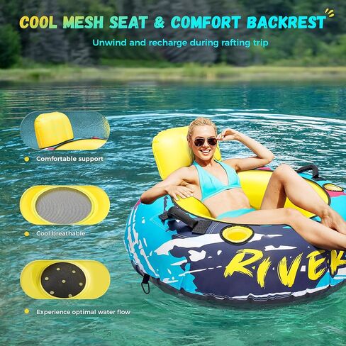 Heavy Duty River Tube with Canvas Cover 53'' Large Pool Floats Adult Inflatable Water Tubes for Floating Blow Up Lake Raft Tubing Floaties Lounge Chair with Cup Holders Backrest Grip Handles in Saudi Arabia