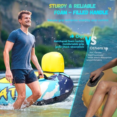 Heavy Duty River Tube with Canvas Cover 53'' Large Pool Floats Adult Inflatable Water Tubes for Floating Blow Up Lake Raft Tubing Floaties Lounge Chair with Cup Holders Backrest Grip Handles in Saudi Arabia