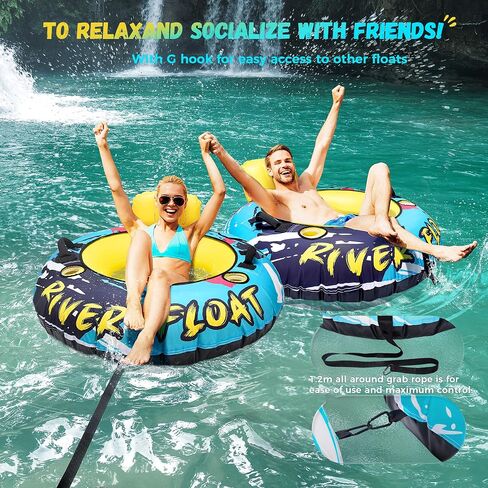 Heavy Duty River Tube with Canvas Cover 53'' Large Pool Floats Adult Inflatable Water Tubes for Floating Blow Up Lake Raft Tubing Floaties Lounge Chair with Cup Holders Backrest Grip Handles in Saudi Arabia