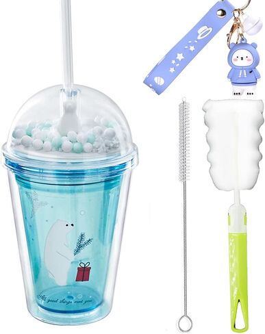 Cat Drink Cups with Straw Travel Tumblers Cups Cartoon Party Cup Ice Coffee Mug Water Bottle Birthday Gift (pink cat, 430ml cat) in Saudi Arabia