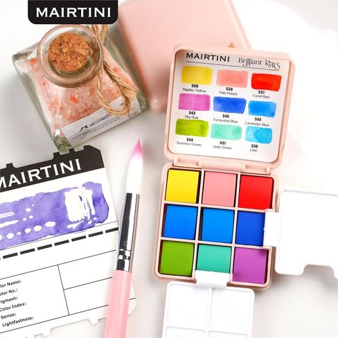 Mairtini Academy Grade Brilliant Series Solid Half-pan Portable Travel Watercolor Set 9 Colors (Macaron) in Saudi Arabia