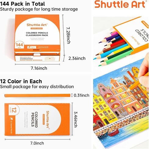 Shuttle Art 288 PCS Colored Pencils Bulk, 12 Assorted Colors, Pre-sharpened Colored Pencils for Kids with Sharpeners, Bulk Pack School Supplies for Teachers & Students in Kuwait