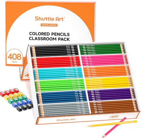 Shuttle Art 288 PCS Colored Pencils Bulk, 12 Assorted Colors, Pre-sharpened Colored Pencils for Kids with Sharpeners, Bulk Pack School Supplies for Teachers & Students in Kuwait