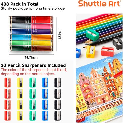 Shuttle Art 288 PCS Colored Pencils Bulk, 12 Assorted Colors, Pre-sharpened Colored Pencils for Kids with Sharpeners, Bulk Pack School Supplies for Teachers & Students in Kuwait