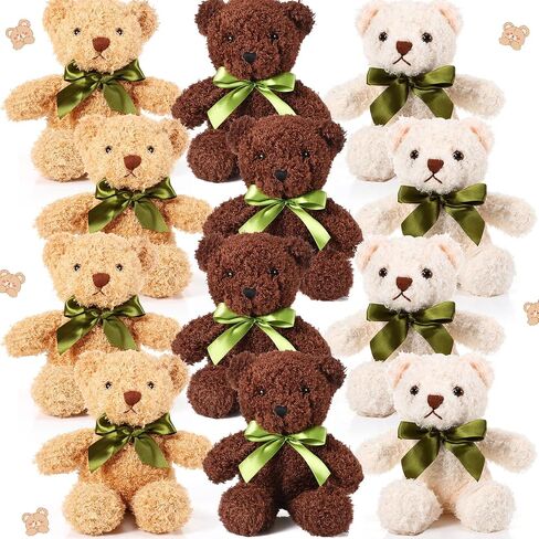 Hydren 12 pcs 10 بوصة دب محشو بالحيوانات الناعمة الدببة ذات الجزء الأكبر مع القوس الشريط لعيد ميلاد الطفل التخرج حفل زفاف (بني فاتح) in Saudi Arabia