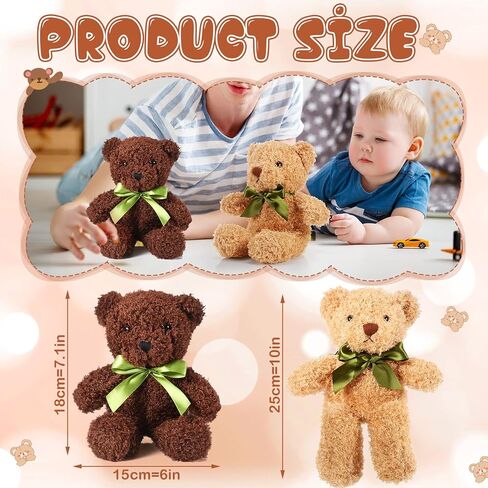 Hydren 12 pcs 10 بوصة دب محشو بالحيوانات الناعمة الدببة ذات الجزء الأكبر مع القوس الشريط لعيد ميلاد الطفل التخرج حفل زفاف (بني فاتح) in Saudi Arabia