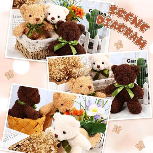 Hydren 12 pcs 10 بوصة دب محشو بالحيوانات الناعمة الدببة ذات الجزء الأكبر مع القوس الشريط لعيد ميلاد الطفل التخرج حفل زفاف (بني فاتح) in Saudi Arabia