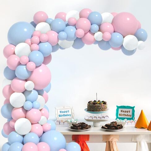 Gender Reveal Balloon Arch Kit 124 Pcs Pink and Blue and White Balloons Garland Kit for Boys Girls Gender Reveal Decorations Wedding Baby Shower Birthday Party Decorations, 5+10+12+18 inch in Kuwait