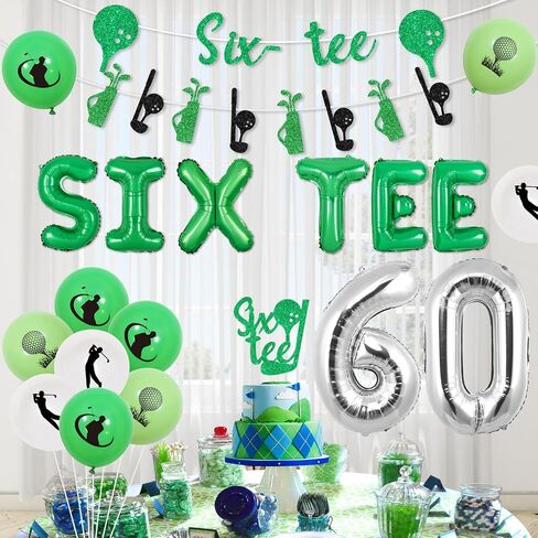 Golf 60th Birthday Party Decorations, 60th Birthday Decorations for Women Men Golf Balloon Glitter Banner Garland Cake Topper for 60th Sixtee Golf Party Supplies in Saudi Arabia