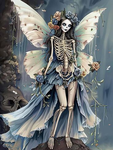 LXTONG Skull Fairy Diamond Panting Kit for Adult, Skull Girl Paint with Gem Arts Crafts Set, Rose Flower Skulls Diamond Painting by Numbers for Beginners Home Wall Decor (12 X 16 Inches) in Kuwait