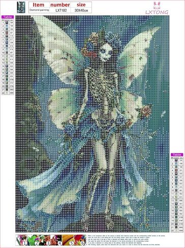 LXTONG Skull Fairy Diamond Panting Kit for Adult, Skull Girl Paint with Gem Arts Crafts Set, Rose Flower Skulls Diamond Painting by Numbers for Beginners Home Wall Decor (12 X 16 Inches) in Kuwait