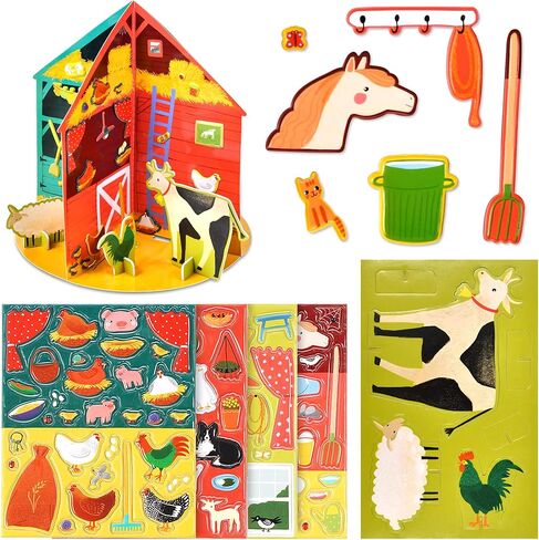 Puffy Sticker 3D House for Kids, 4 DIY Room Scenes, Cute Animals Farm Themed Travel Sticker Set for Toddlers, Great Gifts for Boys and Girls in Saudi Arabia