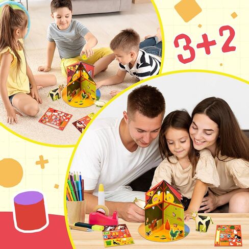 Puffy Sticker 3D House for Kids, 4 DIY Room Scenes, Cute Animals Farm Themed Travel Sticker Set for Toddlers, Great Gifts for Boys and Girls in Saudi Arabia