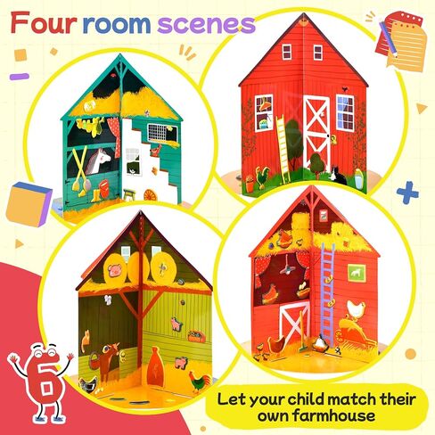 Puffy Sticker 3D House for Kids, 4 DIY Room Scenes, Cute Animals Farm Themed Travel Sticker Set for Toddlers, Great Gifts for Boys and Girls in Saudi Arabia