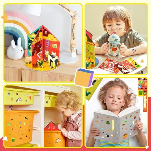 Puffy Sticker 3D House for Kids, 4 DIY Room Scenes, Cute Animals Farm Themed Travel Sticker Set for Toddlers, Great Gifts for Boys and Girls in Saudi Arabia