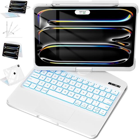 360 Swivel Keyboard Clear Case for iPad Pro 13 2024(M4) with Smart Trackpad for iPad Pro 6th Generation Gen Rotating Case, Smart Backlit & Pencil Holder,Clear Black in Saudi Arabia