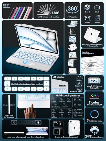 360 Swivel Keyboard Clear Case for iPad Pro 13 2024(M4) with Smart Trackpad for iPad Pro 6th Generation Gen Rotating Case, Smart Backlit & Pencil Holder,Clear Black in Saudi Arabia