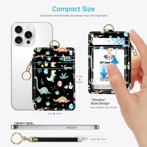 Cute Dinosaur 2-in-1 ID Badge Holder & Lanyard Wallet for Teachers,Nurse,Professionals-Cute Zippered Coin Pouch,Removable Wristlet & Neck Lanyard,5 Card Slots Stylish Work Essential in Saudi Arabia