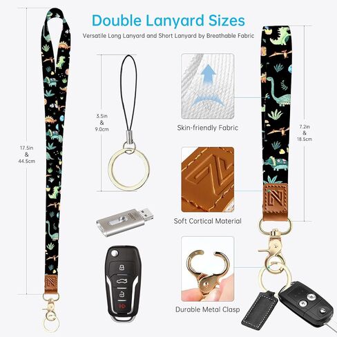 Cute Dinosaur 2-in-1 ID Badge Holder & Lanyard Wallet for Teachers,Nurse,Professionals-Cute Zippered Coin Pouch,Removable Wristlet & Neck Lanyard,5 Card Slots Stylish Work Essential in Saudi Arabia