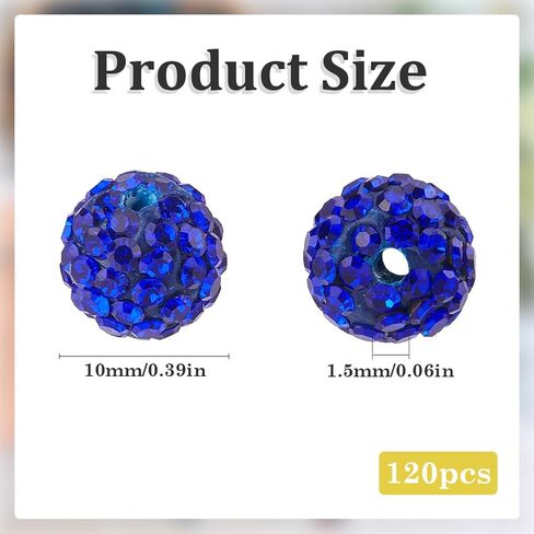 SUNNYCLUE 1 Box 120Pcs Dark Blue Rhinestone Beads Disco Ball Bead Bulk 10mm Polymer Clay Glass Mini Pave Round Charms Crystal Diamond Gems Pen Bead for Jewelry Making DIY Necklace Bracelet Crafts in Saudi Arabia
