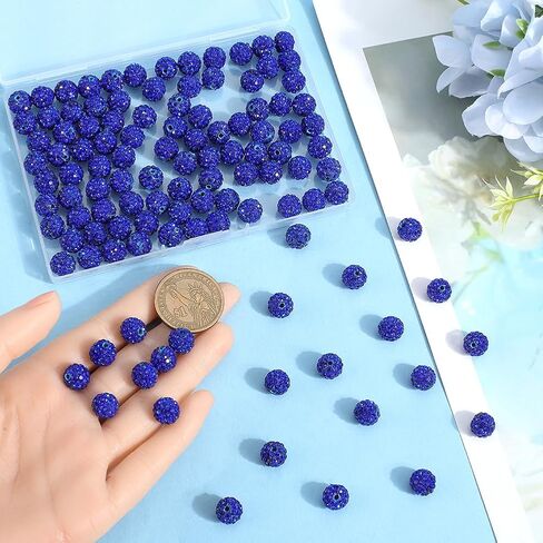 SUNNYCLUE 1 Box 120Pcs Dark Blue Rhinestone Beads Disco Ball Bead Bulk 10mm Polymer Clay Glass Mini Pave Round Charms Crystal Diamond Gems Pen Bead for Jewelry Making DIY Necklace Bracelet Crafts in Saudi Arabia