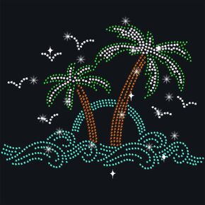 Nbeads Palm Tree Waves Irinestone Iron on Hotfix ، 8.26 × 11.69 بوصة من الحديد على شاطئ التصحيح على شاطئ التصحيح نقل ملصقات صائق إصلاح الملابس لملابس السراويل الملحقات الملونة الملونة الملونة