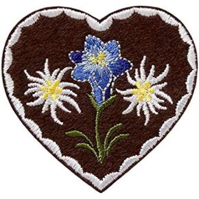Monoquick Iron-on Patch Patch to Iron-On Costume Heart Edelweiss Gentian 6.0 × 6.0 سم