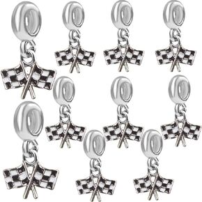 10pcs Creative Black White Checkered Flag Dangle Drop Race Charms Alloy Enamel Checker Racing Flag Dangles Charm Pendants for Bracelet Necklace Race Fans Outfit Accessories Gift