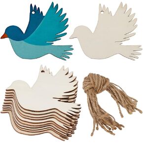 GORGECRAFT 20Pcs Small Unfinished Wooden Birds Wood Cutouts Ornaments Peace Dove Hanging Bird Decor Slices Signs Blank with Hole Hemp Rope for Wedding Birthday Christmas Party Decorations Crafts Gift