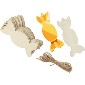 30 Pack 4 Inch Wood Candy Cutouts Unfinished Wood Candy Crafts Wooden Candy Hanging Ornaments DIY Candy Craft Gift Tags for Home Party Decoration