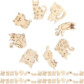 100pcs قواطع القط الخشبية للحرف اليدوية - شرائح خشبية غير مكتملة لمشاريع DIY ، صياغة الأطفال ، وزينة القطط ، 1.10 × 0.98 × 0.07 بوصة