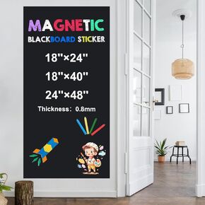 Magnetic Chalk Board for Wall/Door Thickened 0.8mm Self-Adhesive 40''×18'' Magnetic Wall Stickers with 4 Colorful Chalks Blackboard Sheet Easy to Stick and Peel for Playroom Classroom and Office