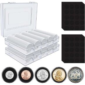 240 pcs 30mm coin capsules حامل مع حشية الرغوة ومربع منظم التخزين البلاستيكي ، 5 أحجام (17/20/22/27/30mm) حامية جامع العملات لمستلزمات جمع العمليات (حشية الرغوة السوداء)