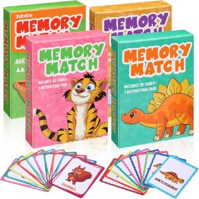 Zubebe 4 Sets Memory Matching Game for Kids Memory Match Fun Matching Game Educational Toys for Family Game Night, Party Favors, Classroom Prizes(Mixed Theme)