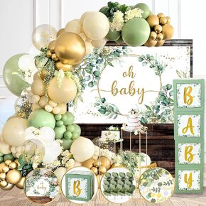 263 PC Sage Green Baby Shower Decorations Boy أو Girl ، Baloons Mint Garlons محايد جنسه
