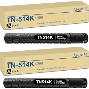 TN514 TN-514 TN-514K A9E8130 Black Toner Cartridge 2-Pack Replacement for Konica Minolta TN-514 TN514K A9E8130 Black Toner for Bizhub C458 C558 C658 Printer (2-Pack, A9E8130)
