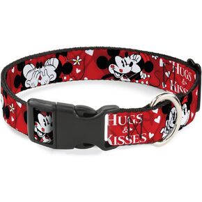 طوق القط المنفصل عن مشبك - Mickey & Minnie Hugs & Kisses يطرح Reds/White - 1/2 "Wide - Fits 8-12" الرقبة - متوسطة