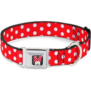 Buckle-Down Seatbelt Buckle Dog Collar - Minnie Mouse Polka Dots Red/White - 1" Wide - Fits 11-17" Neck - Medium