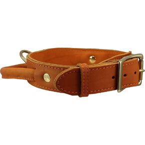 طوق الكلب من الجلد الأصلي ، مقبض جلدي مدفوقة تان (XLARGE: الرقبة: 20 "-23.5")