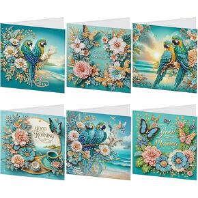 DCIDBEI 6 Pack Diamond Painting Blank Cards with Envelopes All Occasion Blank Greeting Cards Note Cards Diamond Art Birthday Cards Thinking Of You Cards Holiday Cards Flowers Birds