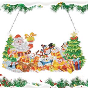 JSRQT Christmas Diamond Art Kit ، خاصة بأصدقاء عيد الميلاد على شكل خاص نمط Crystal Diamond Hanging للبالغين ، 5D Diy Diamond Painting Hanging Pendant for Window Door Wall